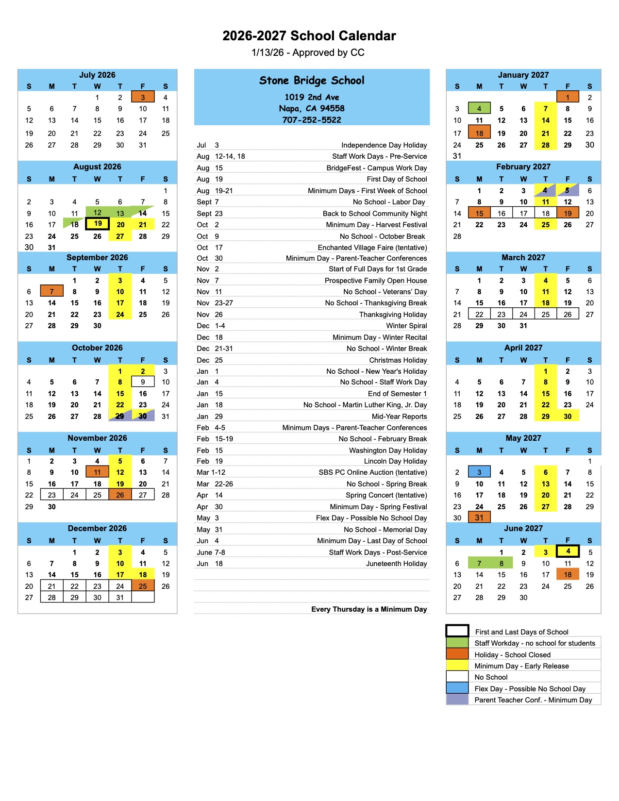 An image preview of the current academic calendar