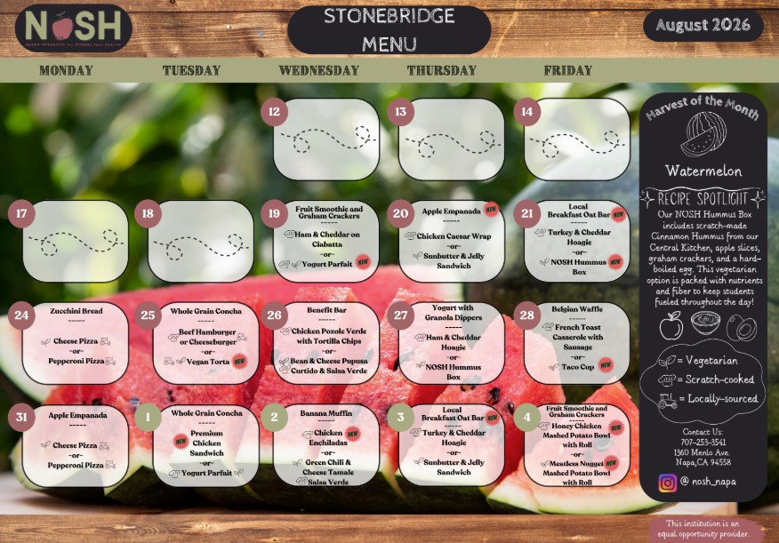 Calendar of September 2025 NOSH meals
