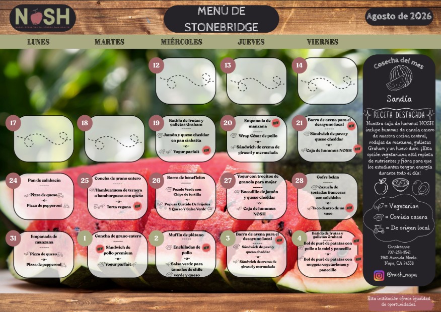 Un calendario de comidas NOSH de septiembre