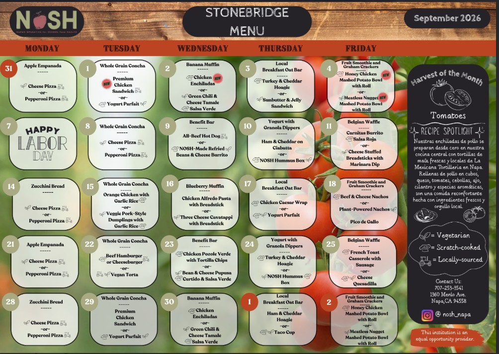 Calendar of September 2025 NOSH meals