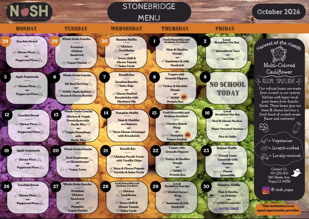 Calendar of September 2025 NOSH meals