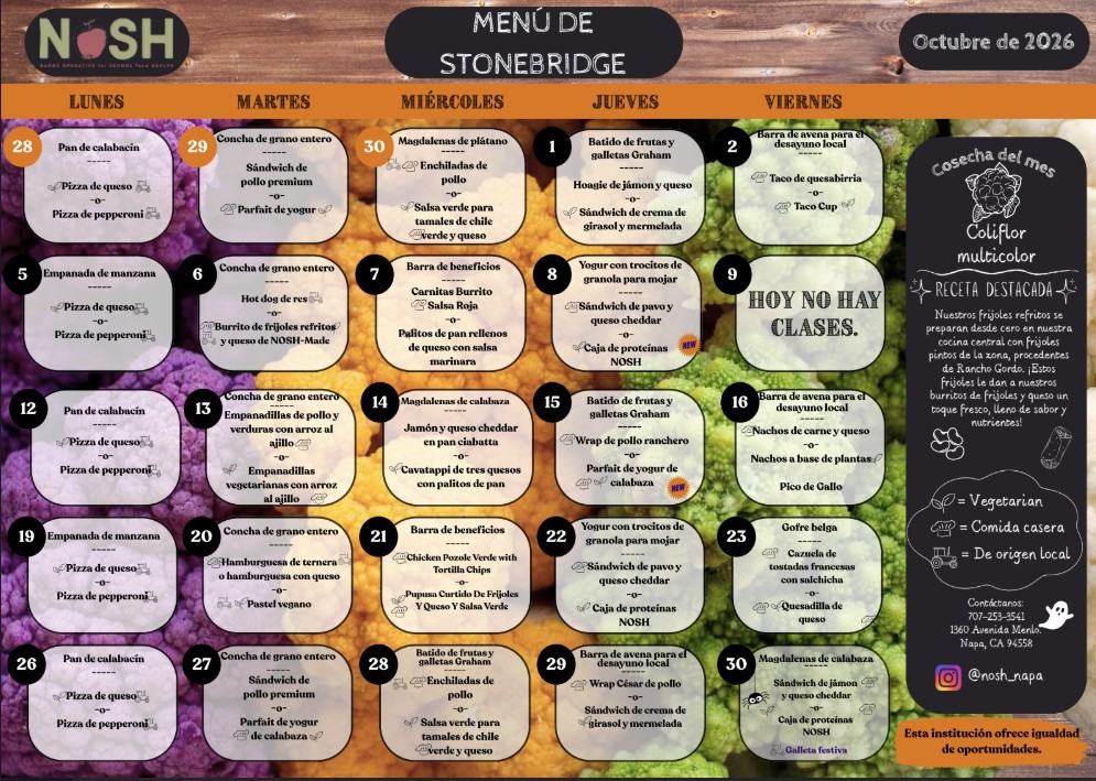 Un calendario de comidas NOSH de septiembre