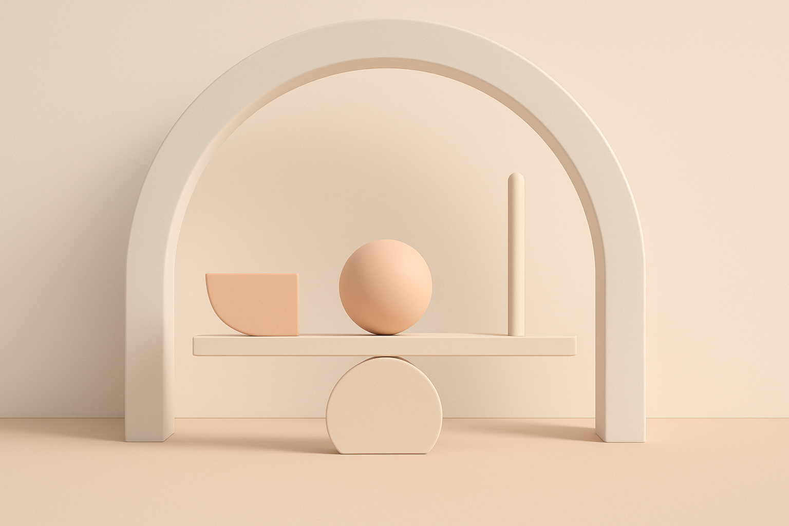 a minimalist abstract 3D illustration representing balance and boundaries, soft color palette, no text or UI elements, wide-angle composition
