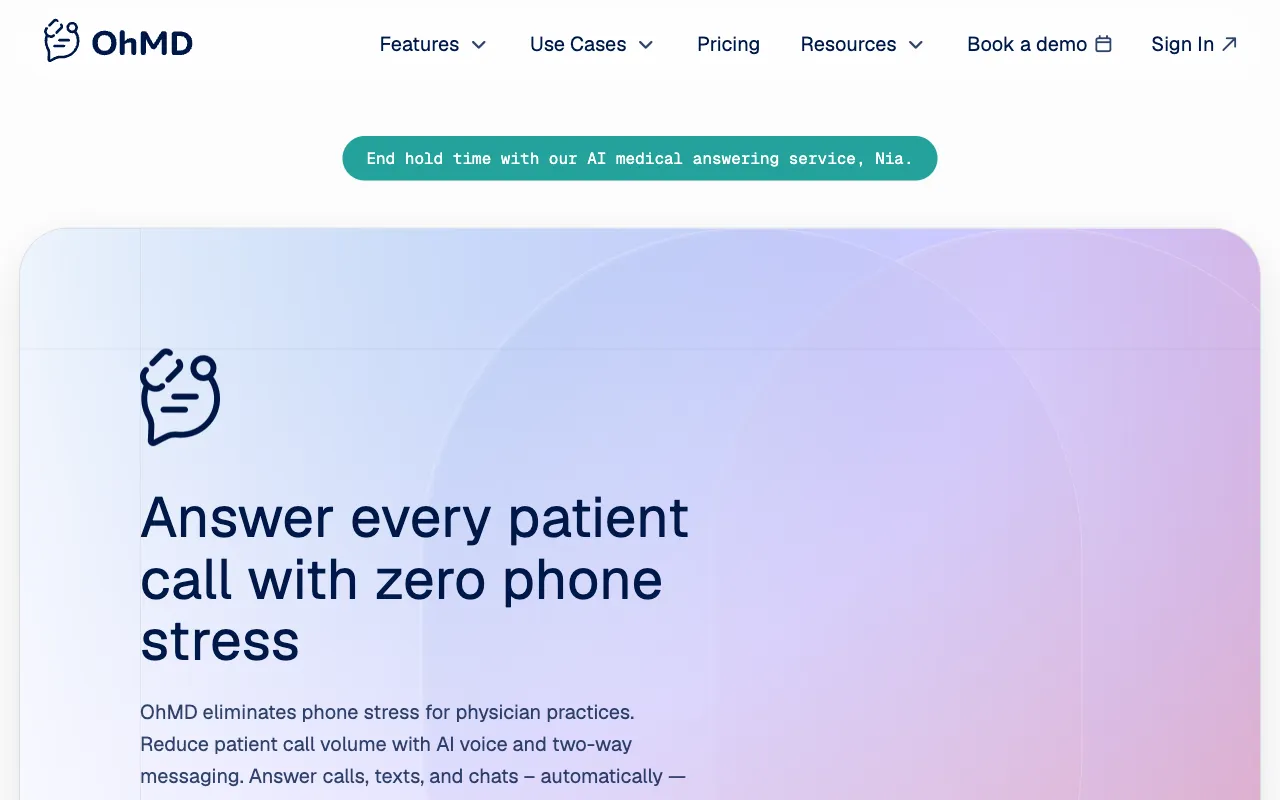OhMD patient communication platform homepage