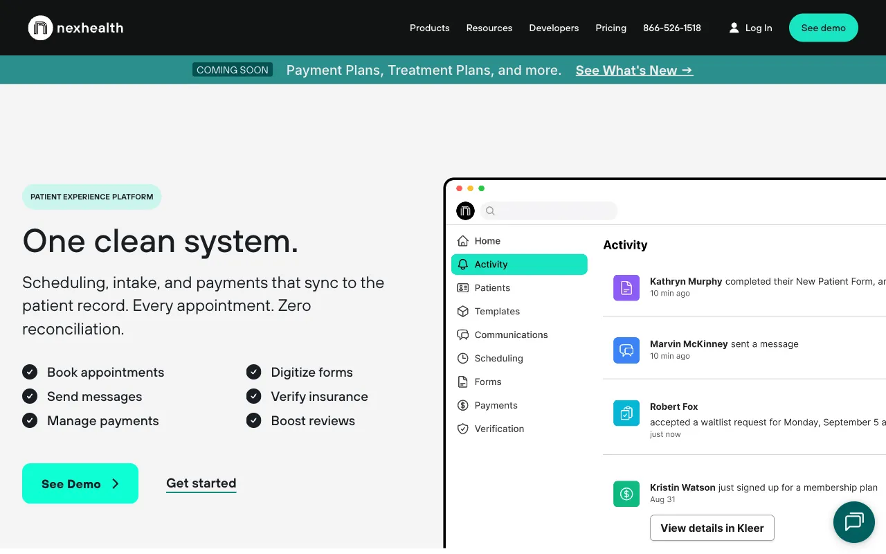 NexHealth front office automation homepage