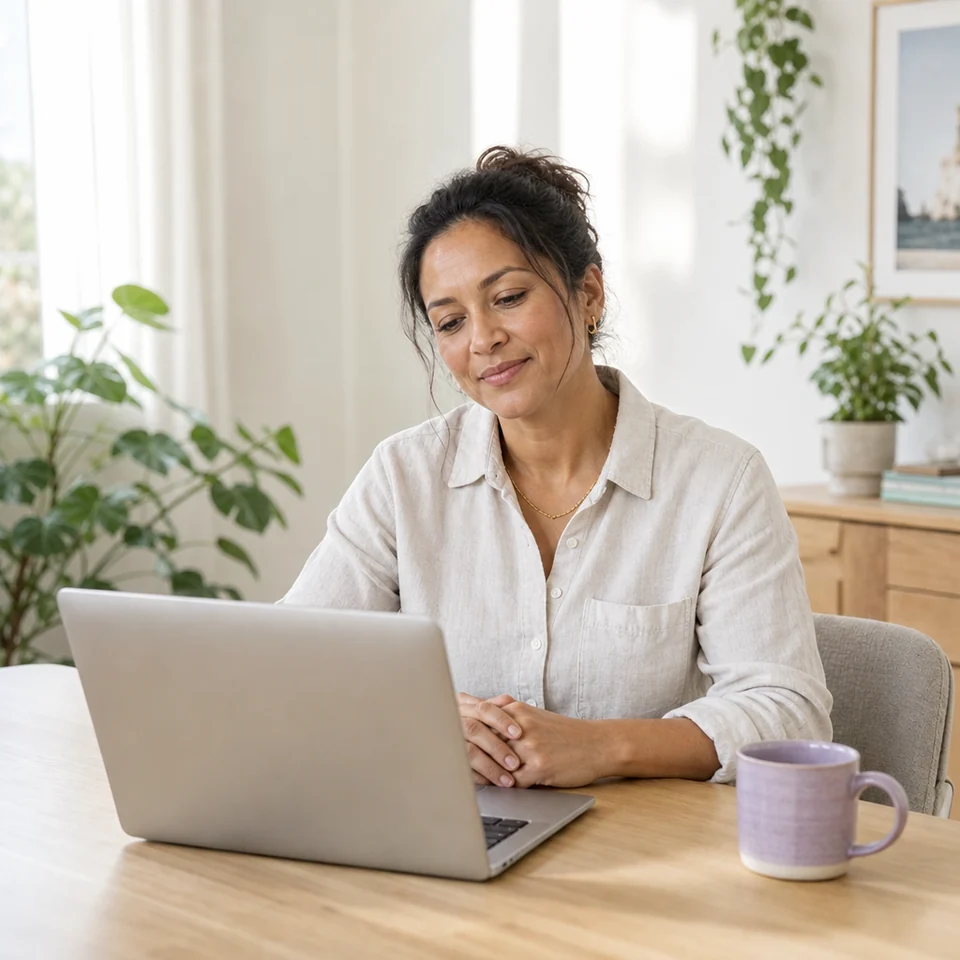 A woman on a video consultation with her care team from home