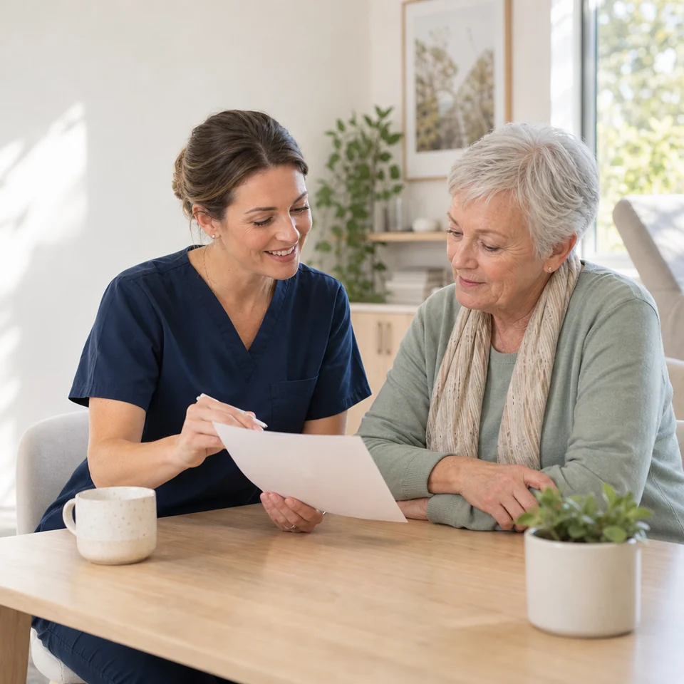 A nurse and an older woman agree a COPD action plan together