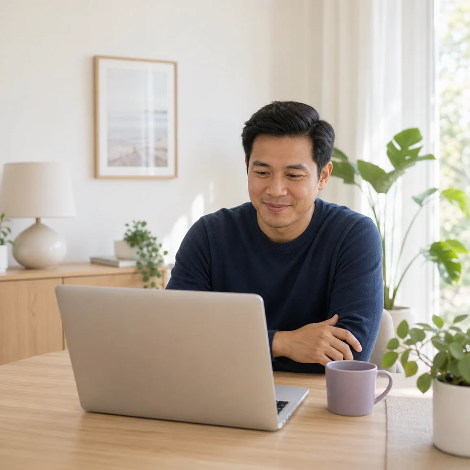 Man on a video consult with his dermatologist from home