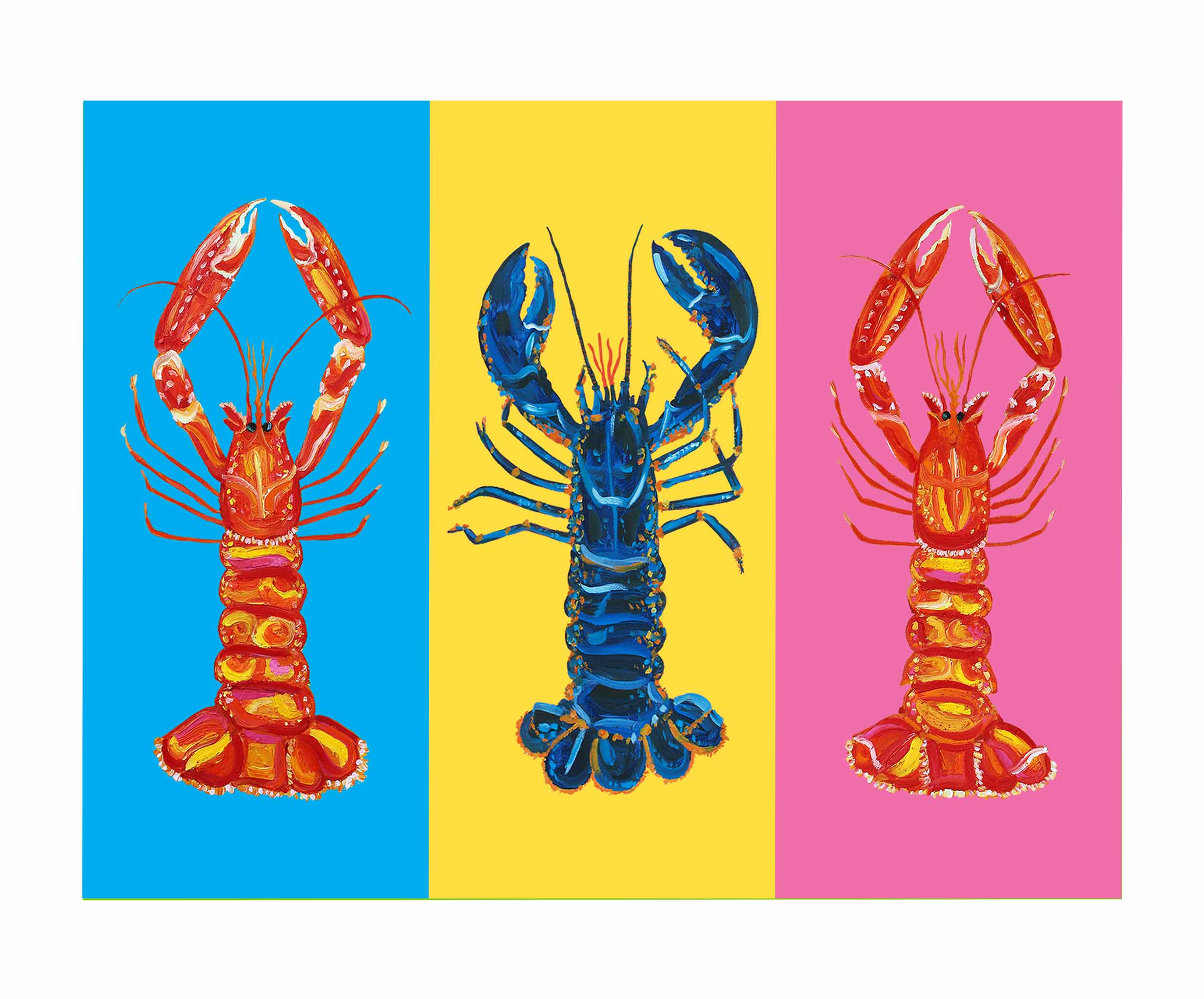 Lobster Pop Art on Blue, Yellow, Pink