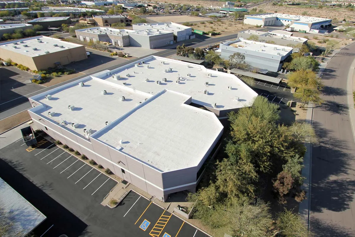 aerial view of commercial spray foam roof