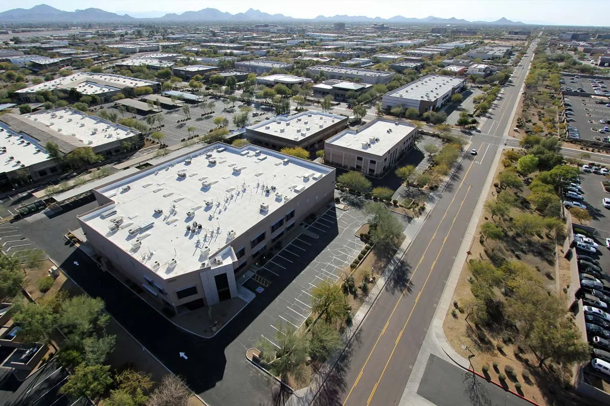 aerial view of commercial spray foam roof