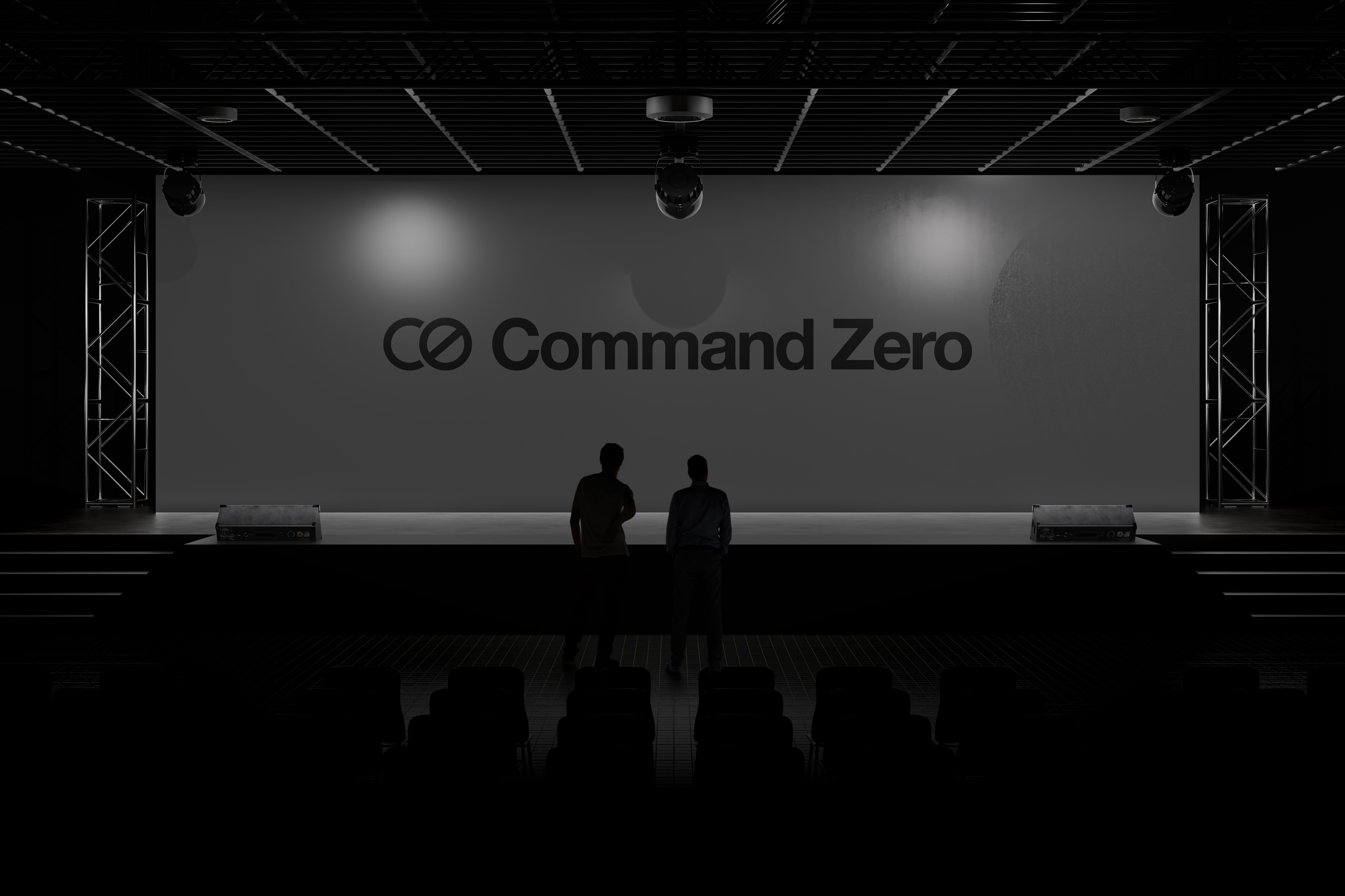 Command Zero logo on a dark keynote stage