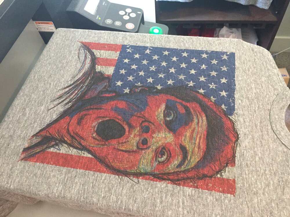 Muhammad Ali illustrated shirt with an American flag