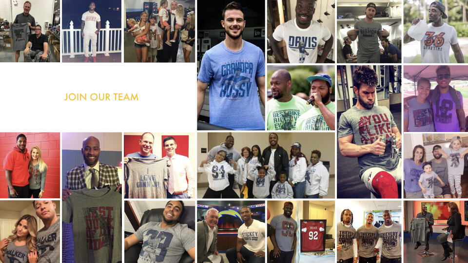 500 Level Join our team collage of players wearing their shirts
