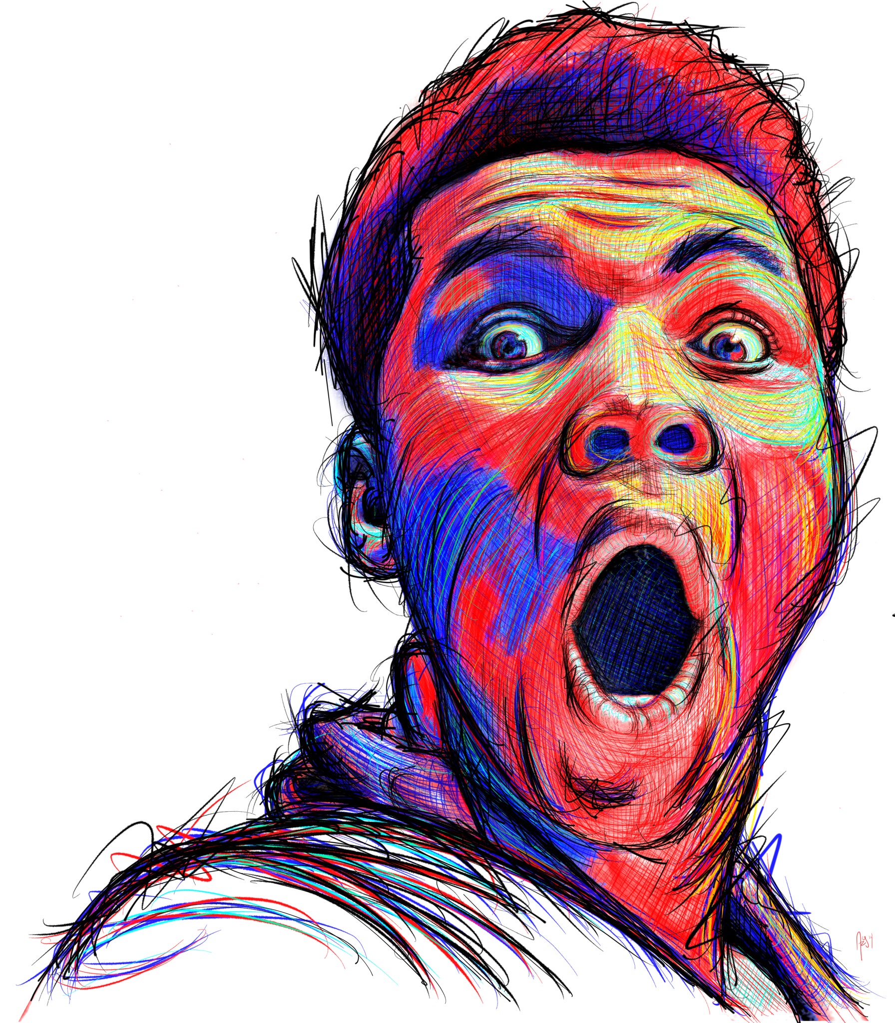 500 Level colorful scribble illustration of a football player yelling