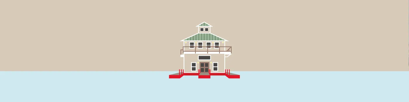 Illustrated Lake Austin Design office building on the water at the marina