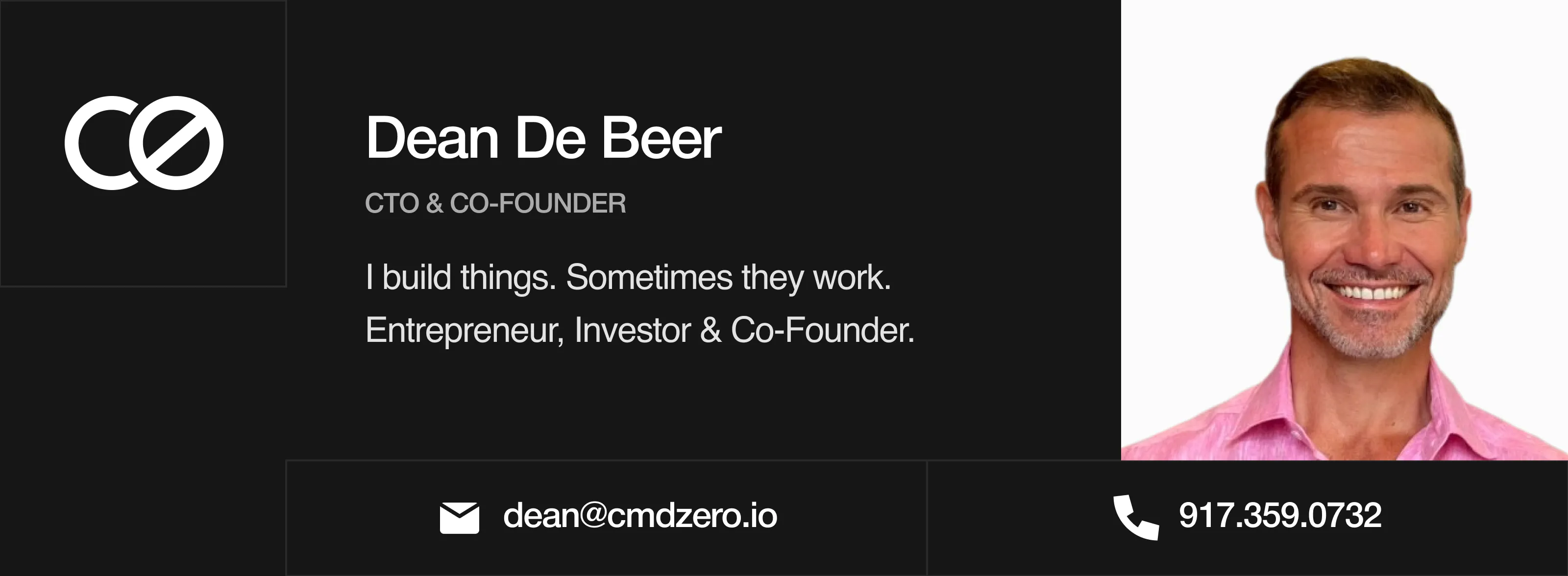Command Zero email signature for Dean De Beer, CTO and co-founder
