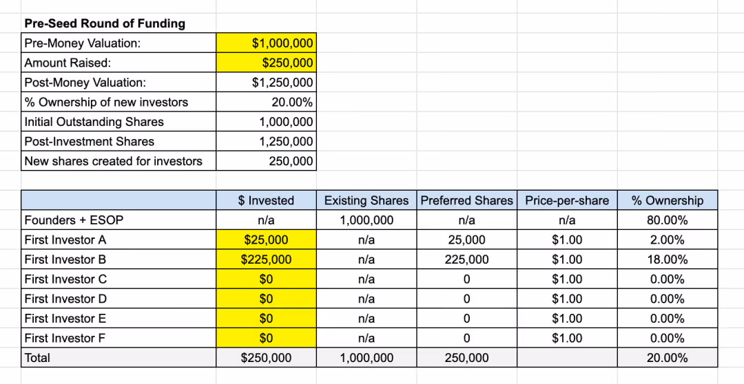 Pro forma cap table example