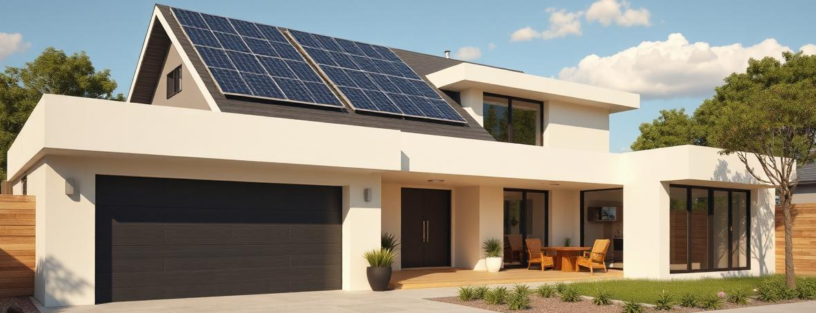 Modern Australian home with solar panels and energy-efficient features.