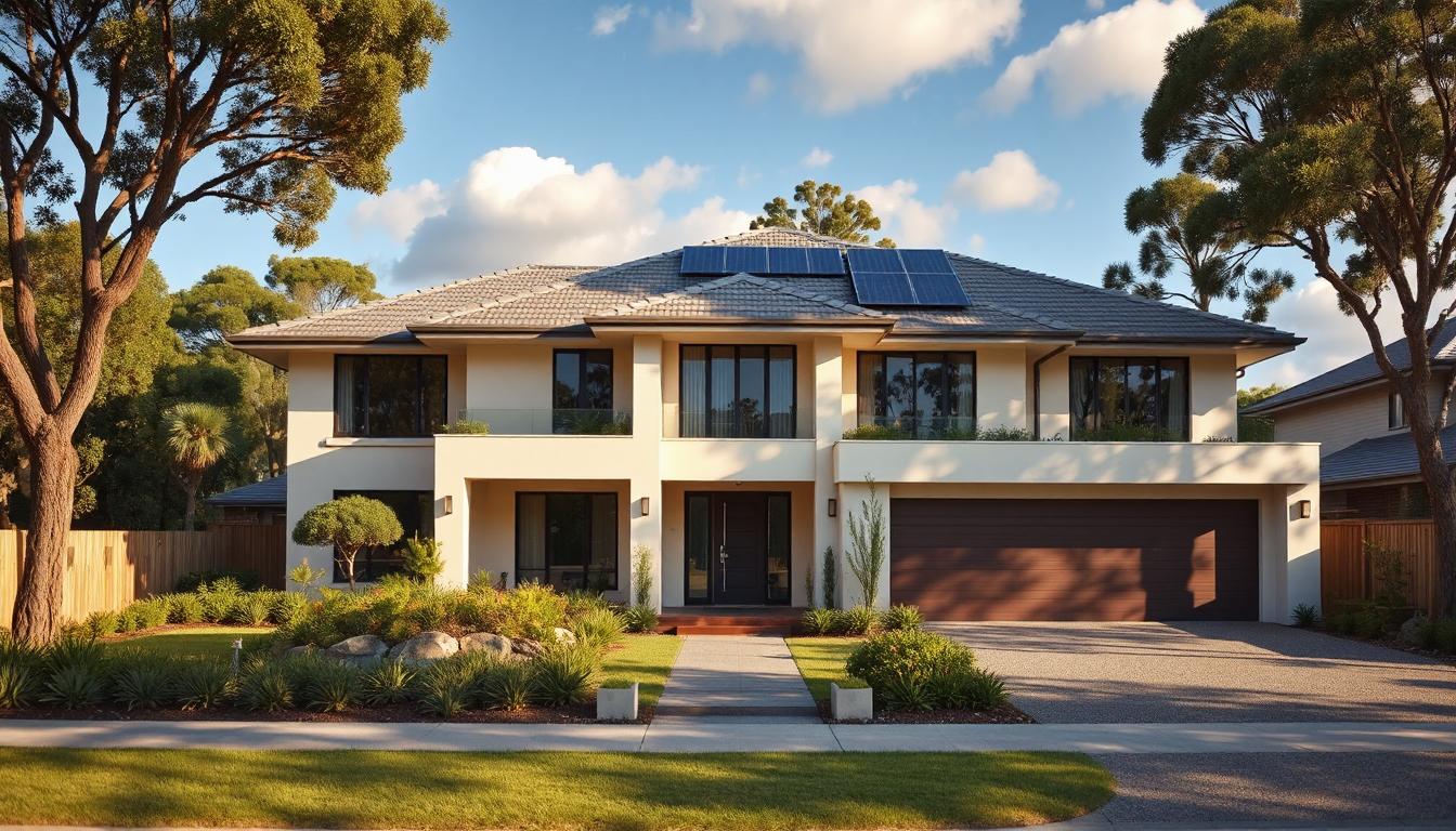 Modern Australian home with solar panels and energy-efficient features.