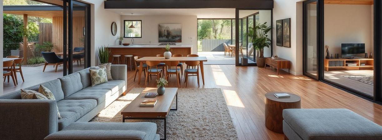 Australian home showing interior living space and exterior with windows, shaded outdoor area, and greenery, highlighting natural ventilation and passive design
