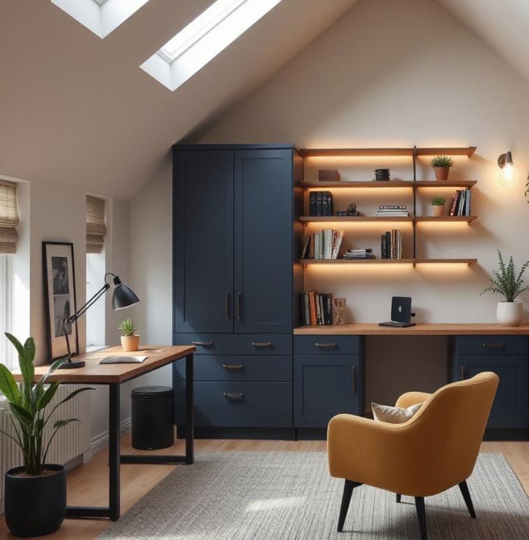 Bright modern loft conversion with skylights, neutral tones, and wood flooring