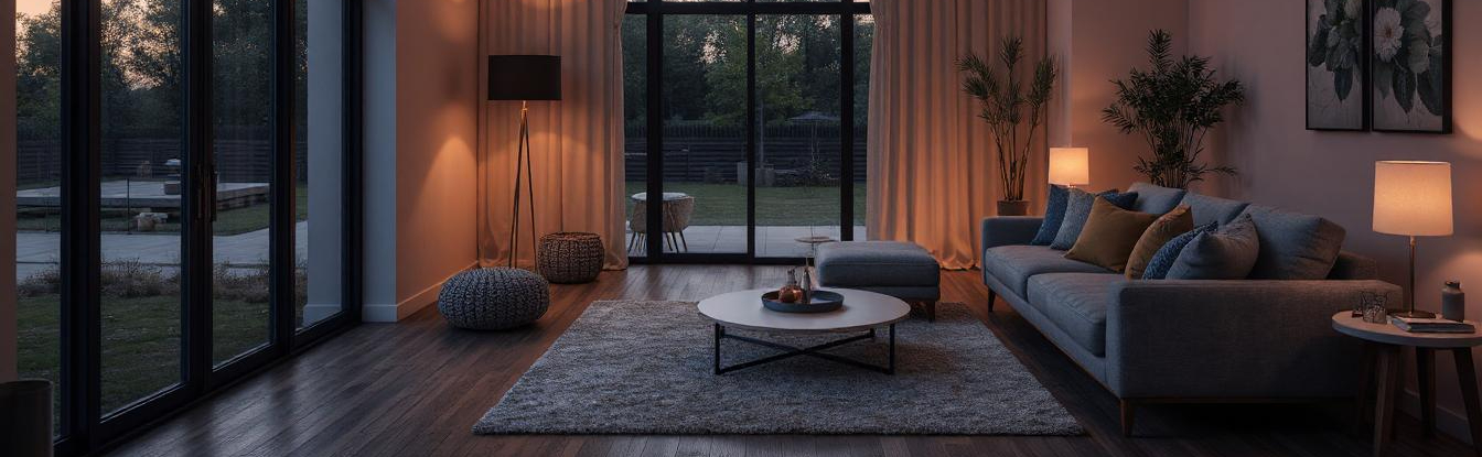 Modern UK home with double-glazed windows, natural light, and warm, cosy interior