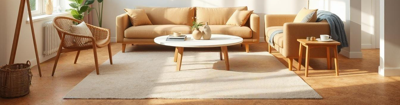 Modern UK living room with natural light, featuring eco-friendly flooring such as bamboo and reclaimed wood