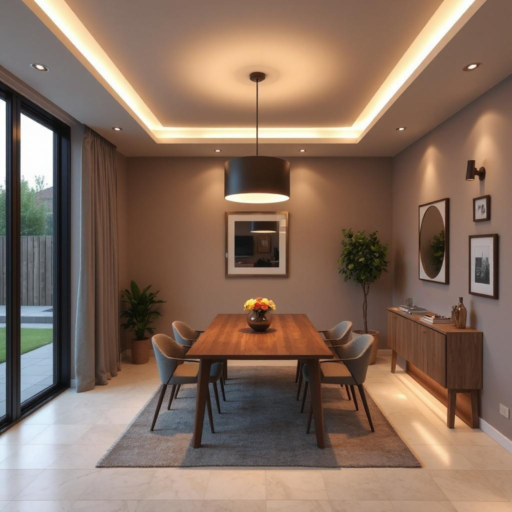 Modern UK home interior with stylish layered lighting and warm ambience