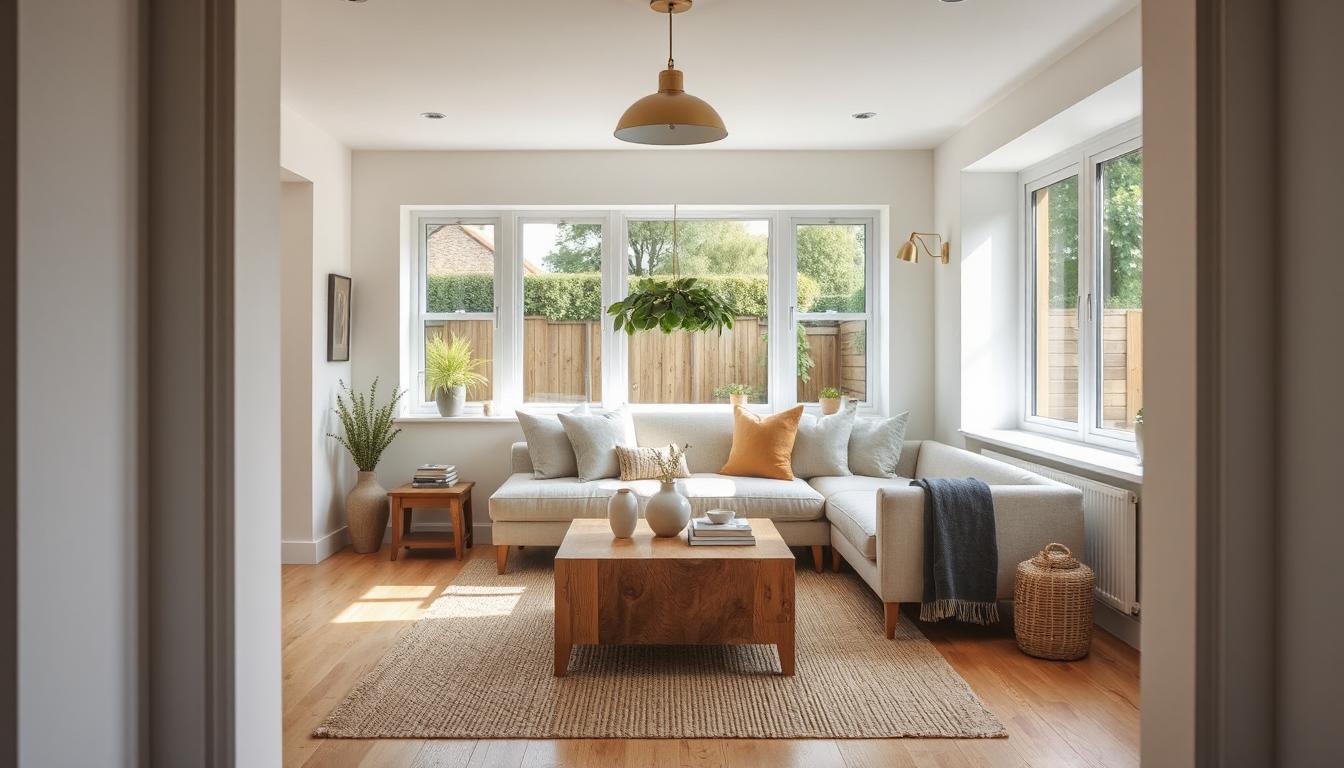 Eco-friendly home extension with natural light, sustainable materials, and modern energy-efficient design in a UK home