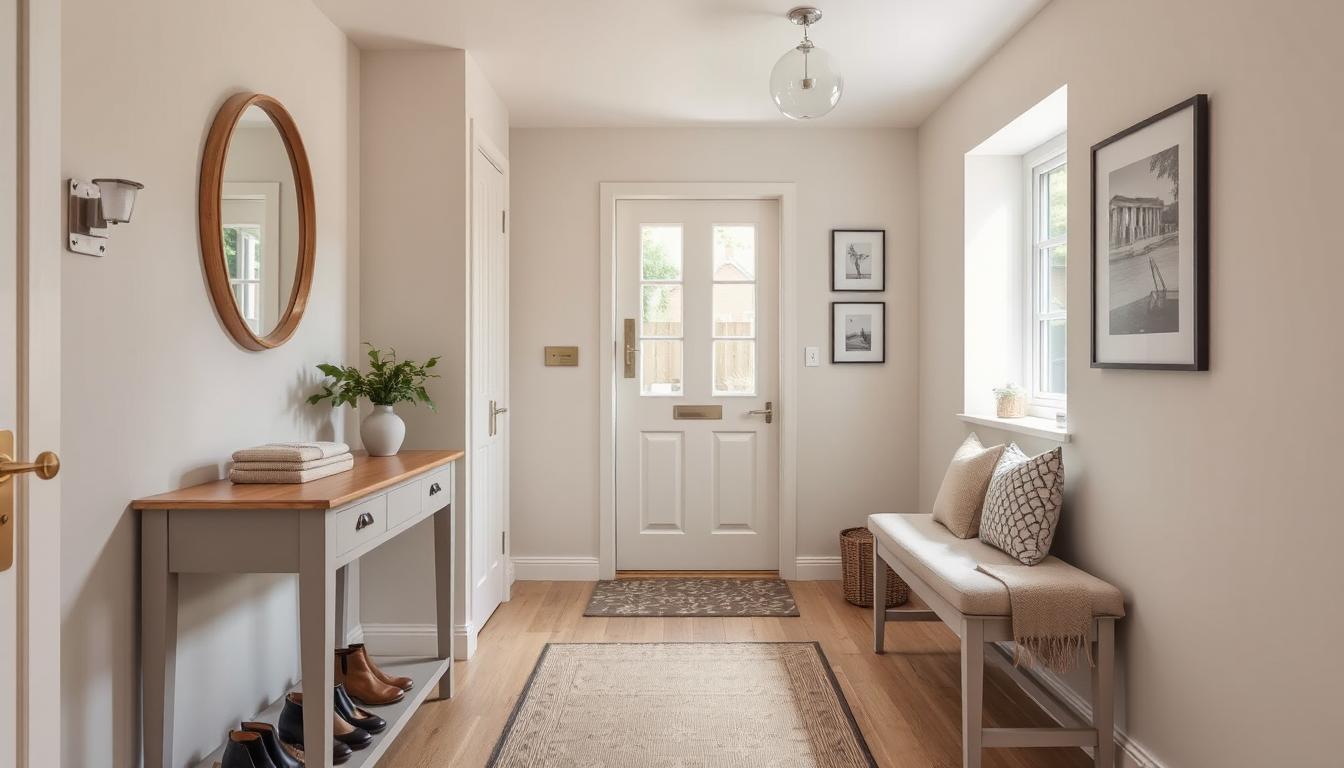 Luxury entrance hall renovation with statement lighting, bespoke furniture, and elegant finishes in a UK home
