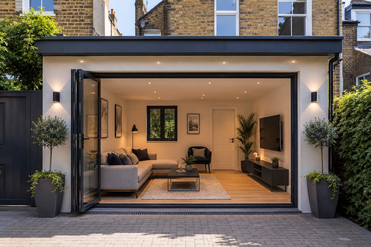 A garage converted into a home gym.