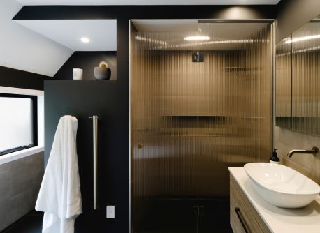 Striking Ensuite Renovation with Fluted Glass in Seatoun