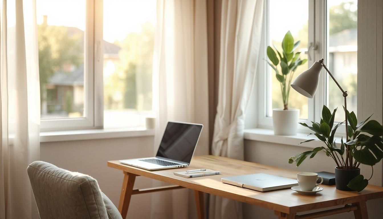Home office setup with workspace essentials