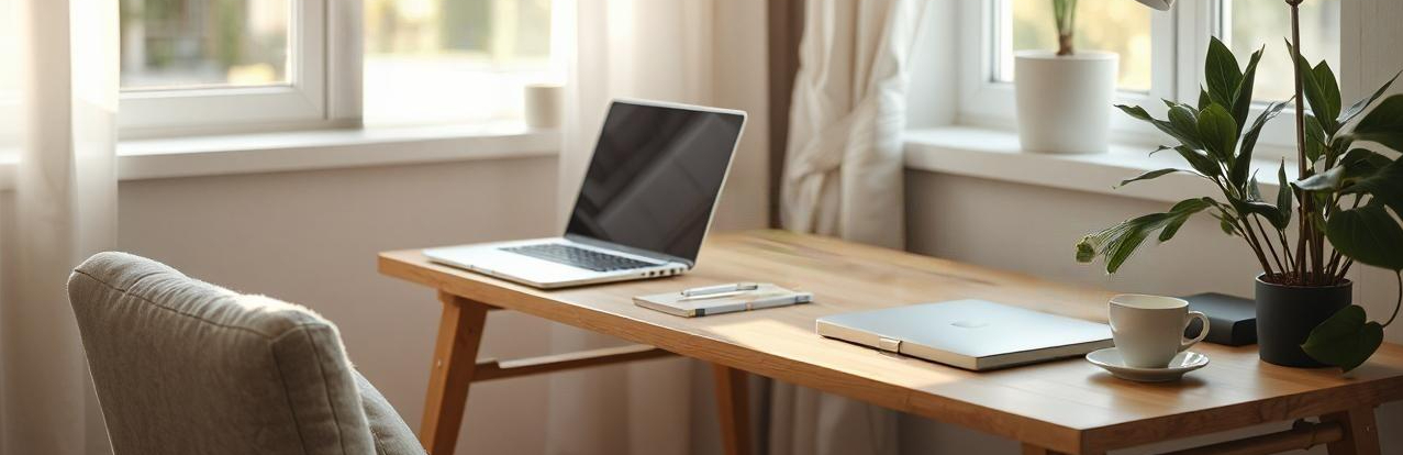Home office setup with workspace essentials