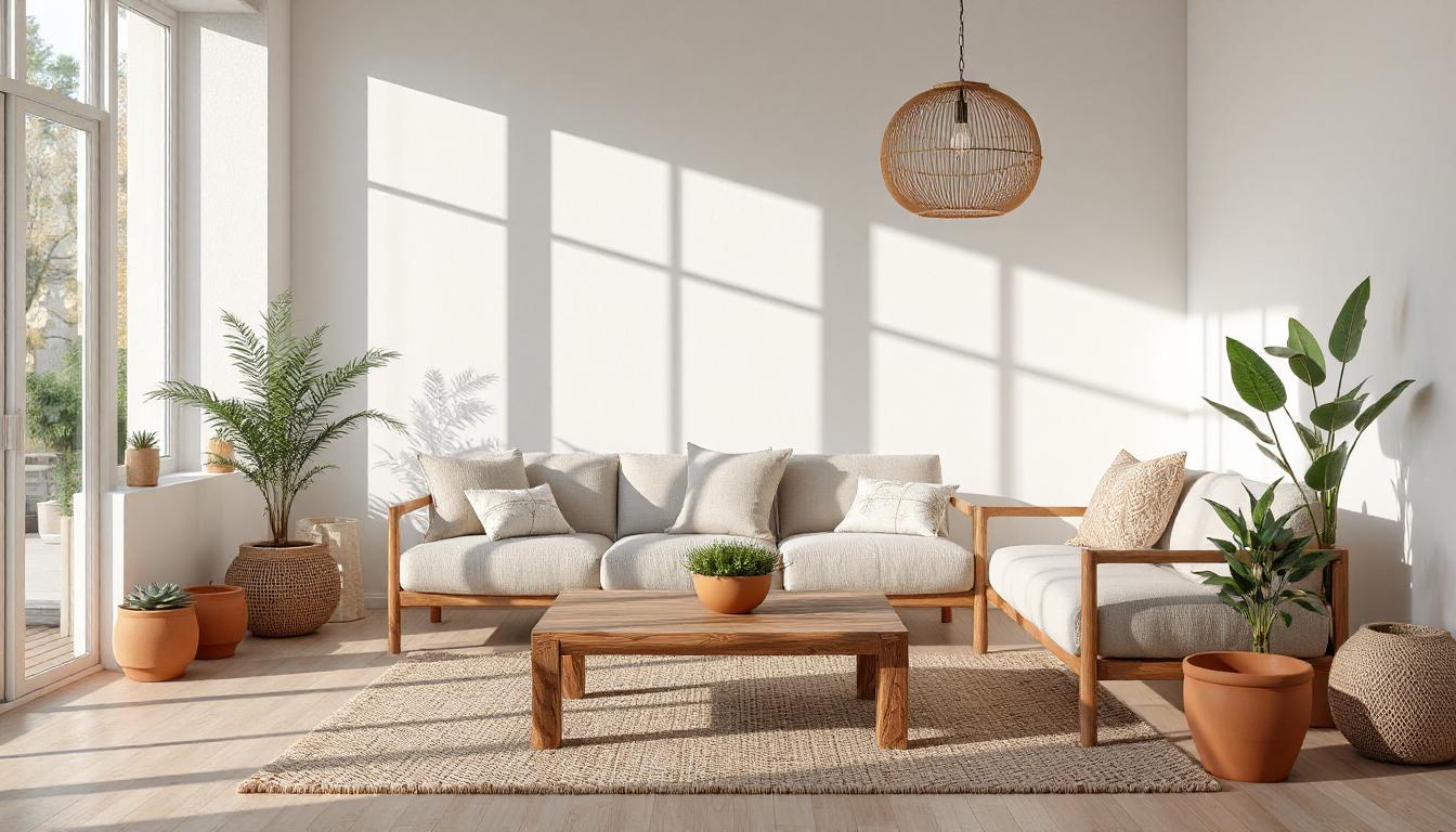 Eco-friendly modern interior using bamboo floors and natural materials in a New Zealand home.