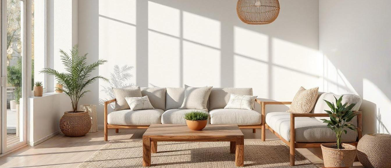 Eco-friendly modern interior using bamboo floors and natural materials in a New Zealand home.