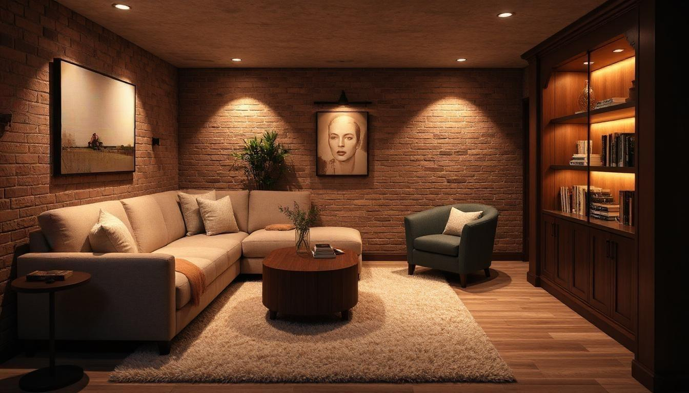 Modern renovated basement living room in a New Zealand home