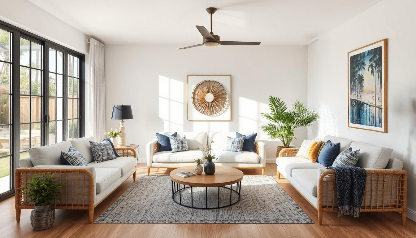 Wide interior view of a personalised New Zealand home featuring warm colours, meaningful décor, mixed textures, and furniture that reflects the homeowner’s style.