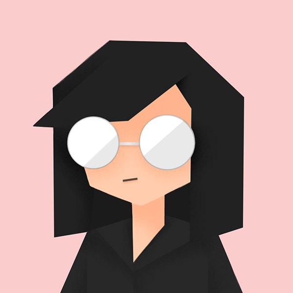 Stylized render, black hair, glasses