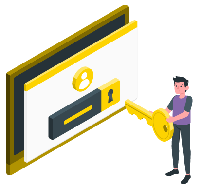 Illustration of man with key unlocking digital lock