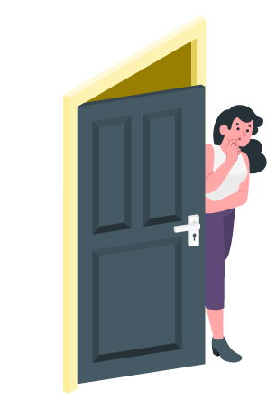 Illustration of woman exiting a commercial door with a lever installed on it.