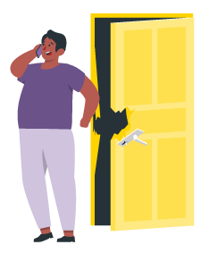 Illustration of man calling a locksmith to repair his broken commercial lever.