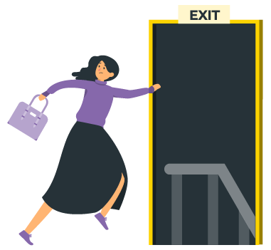 Illustration of woman running to the fire exit.