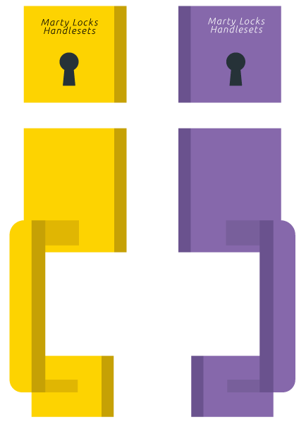 Illustration of Yellow and Purple Marty Locks Handleset