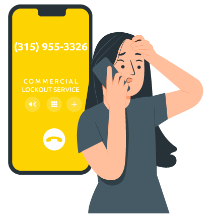 Illustration of woman calling Marty Locks Commercial Lockout Service.