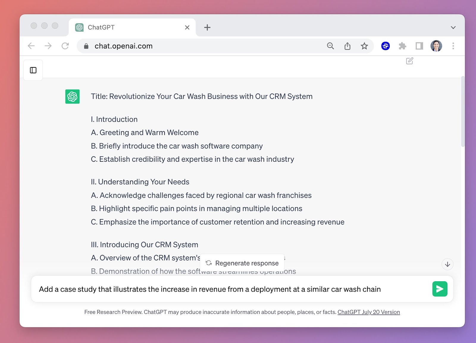 ChatGPT interface editing AI presentation outline