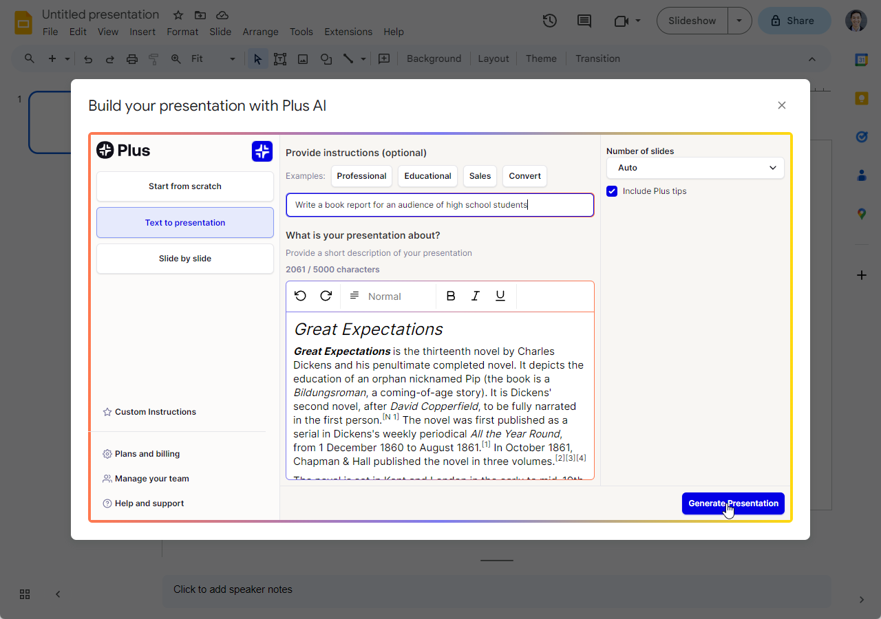 how to make presentation on google docs