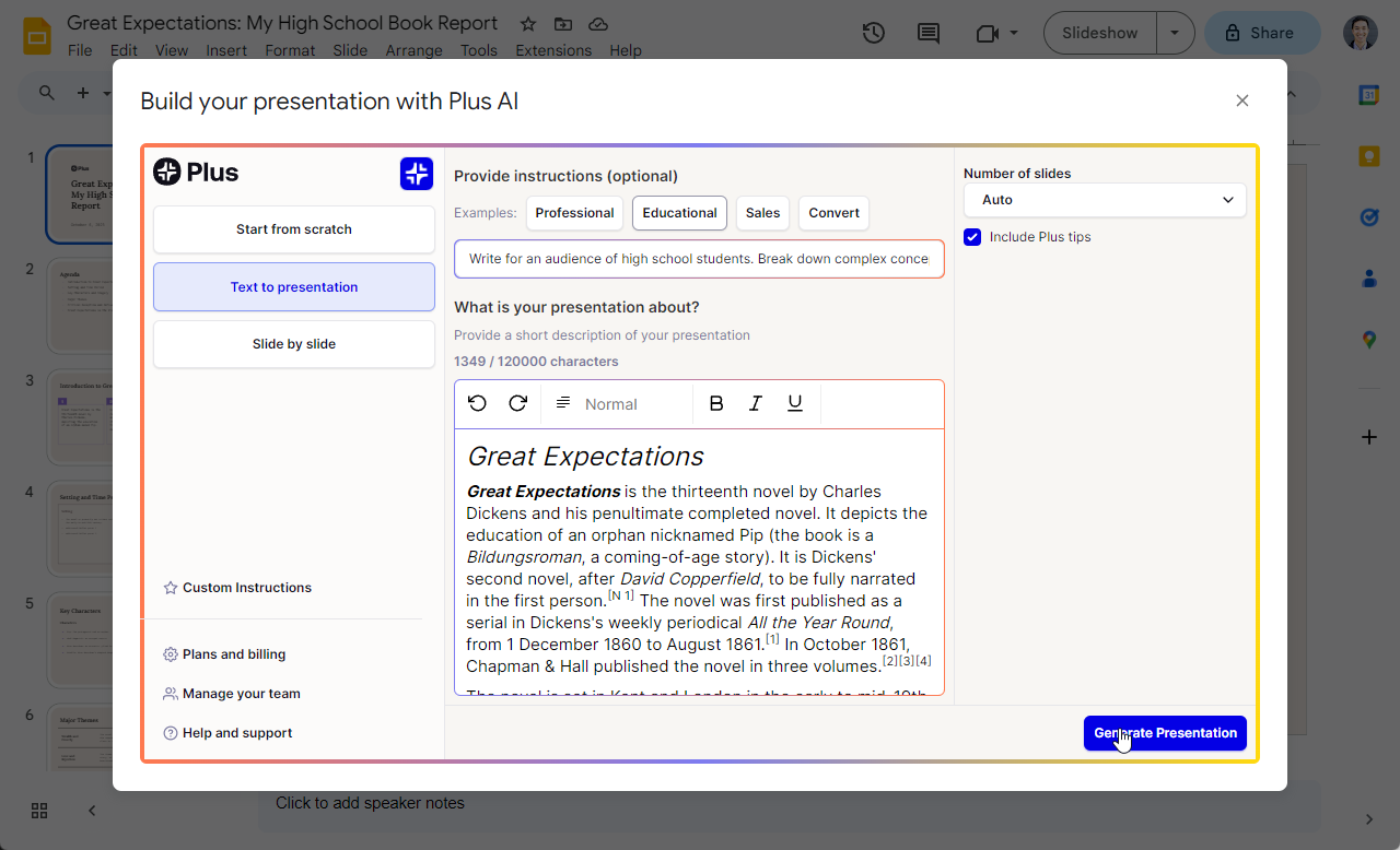 how to make google docs presentation