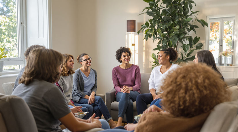  image of a small focus group session in a comfortable clinical setting